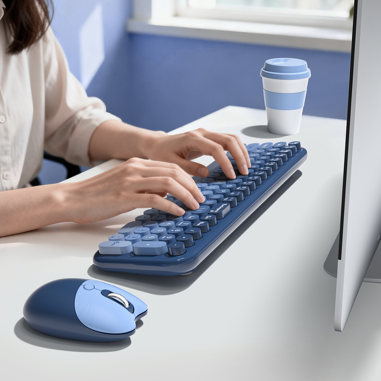 Wireless Keyboard Mouse Combo with Compact Size Sea Blue - Image 6