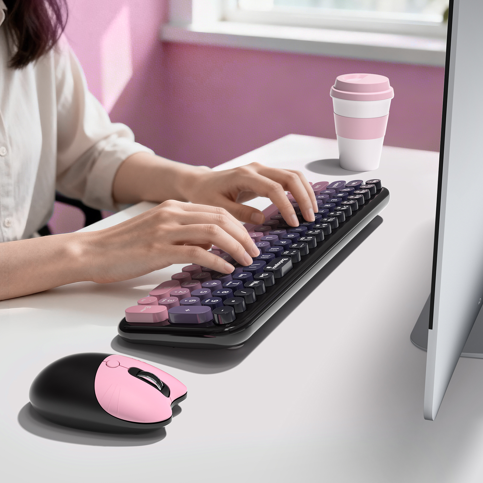 Wireless Keyboard Mouse Combo with Compact Size Pink - Image 6