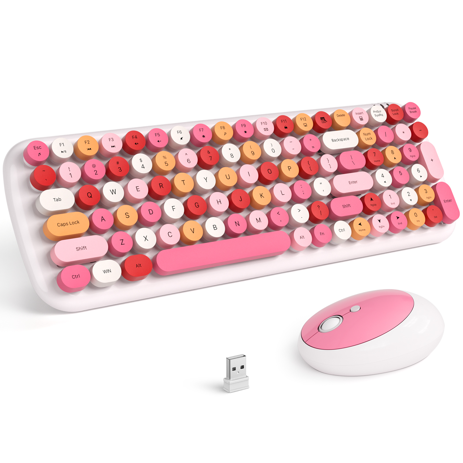 White Colorful Wireless Keyboard and Mouse Combo