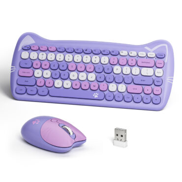2.4G Wireless Cute Cat Purple Silent Keyboard & Mouse Combo