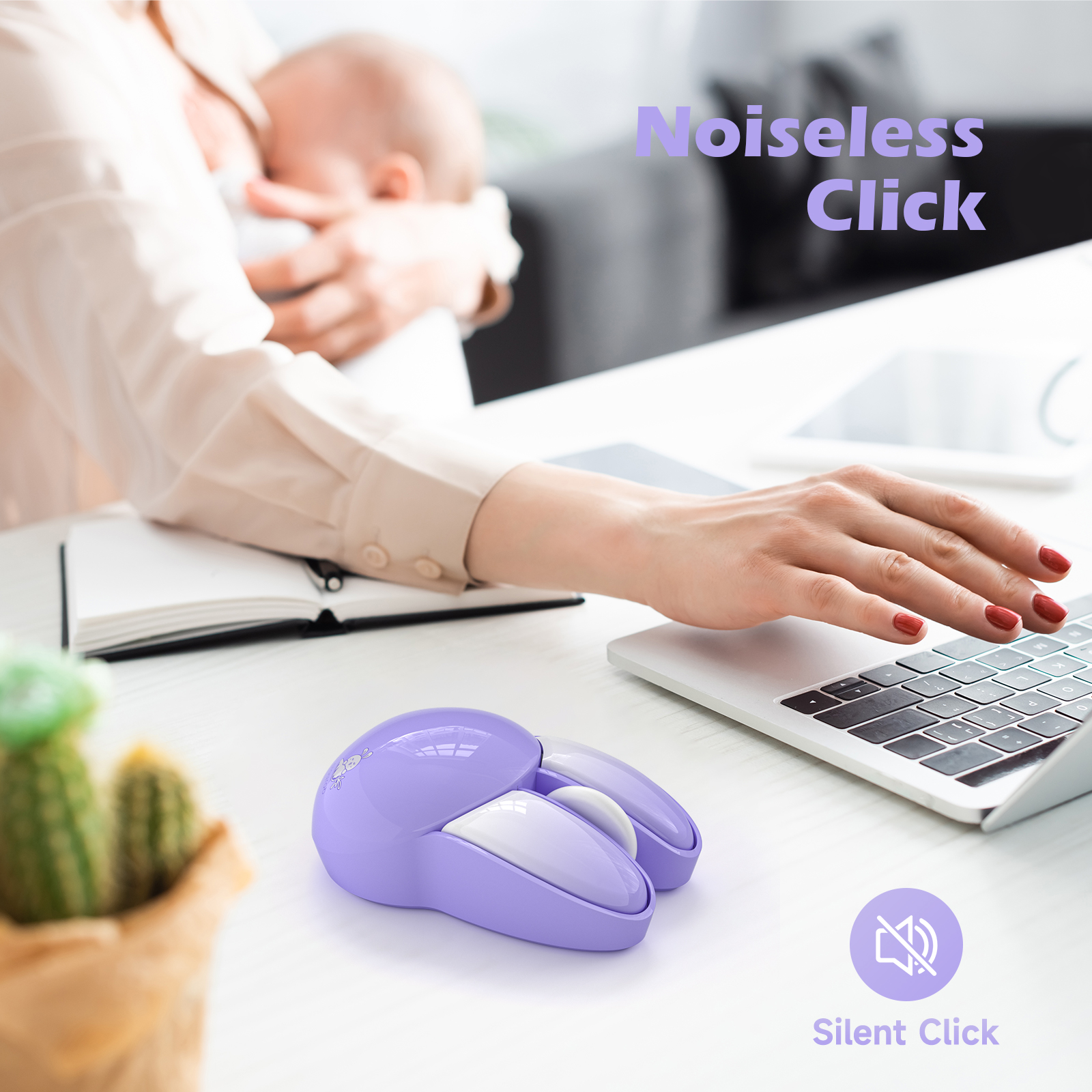 Cute Bunny Wireless Silent Mouse Purple - Image 2