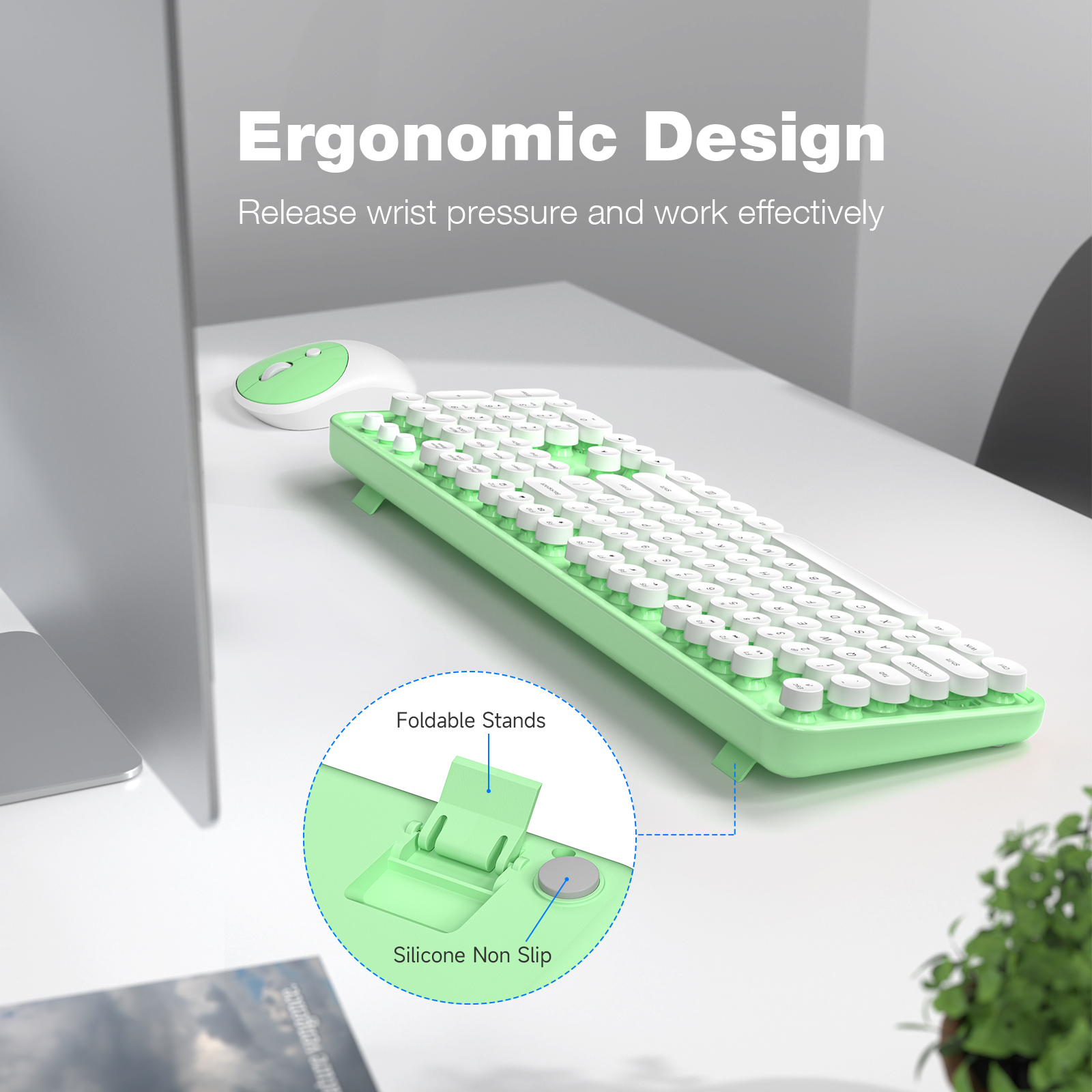 Full-Size Wireless Keyboard and Mouse Combo 2.4GHz Green - Image 3