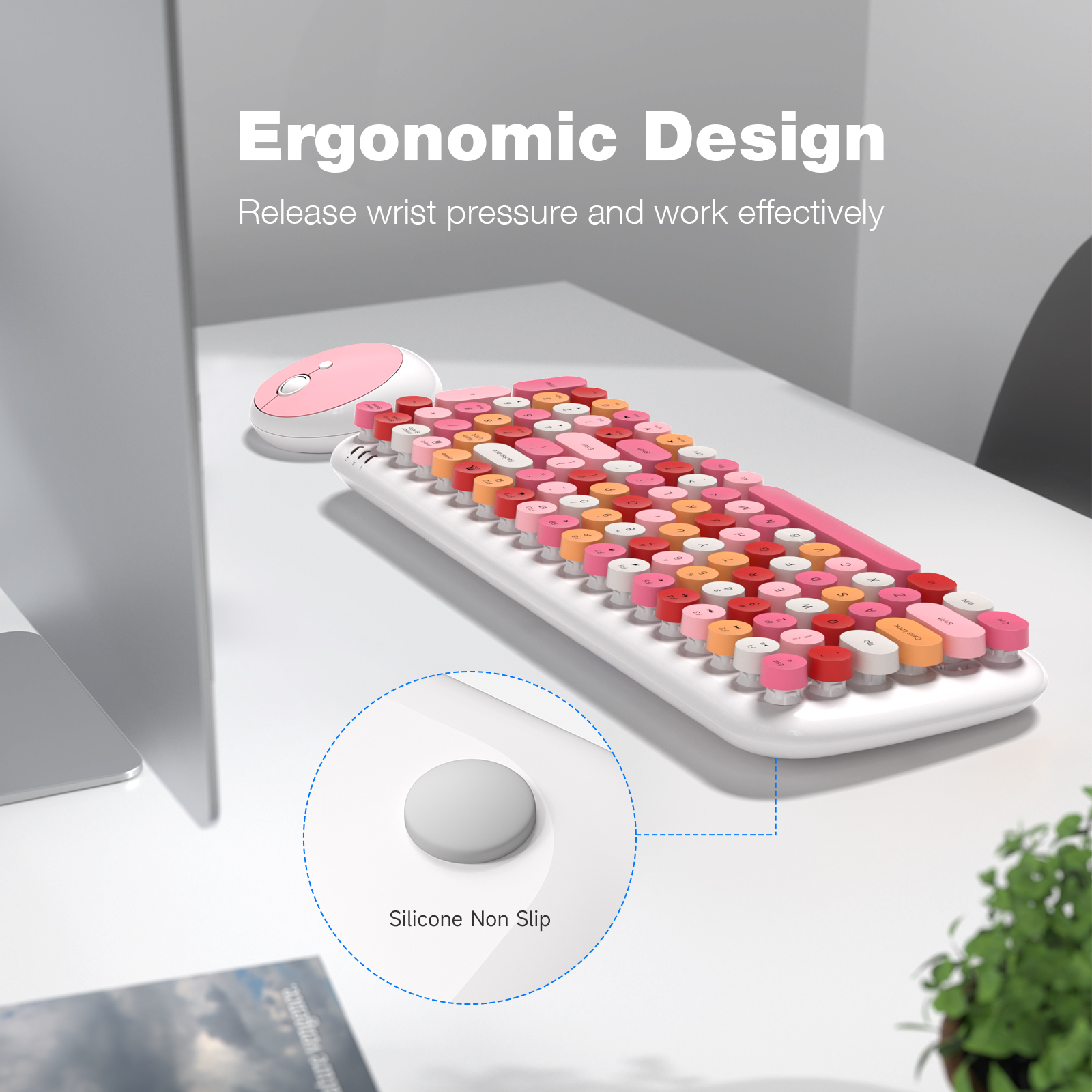 White Colorful Wireless Keyboard and Mouse Combo - Image 3