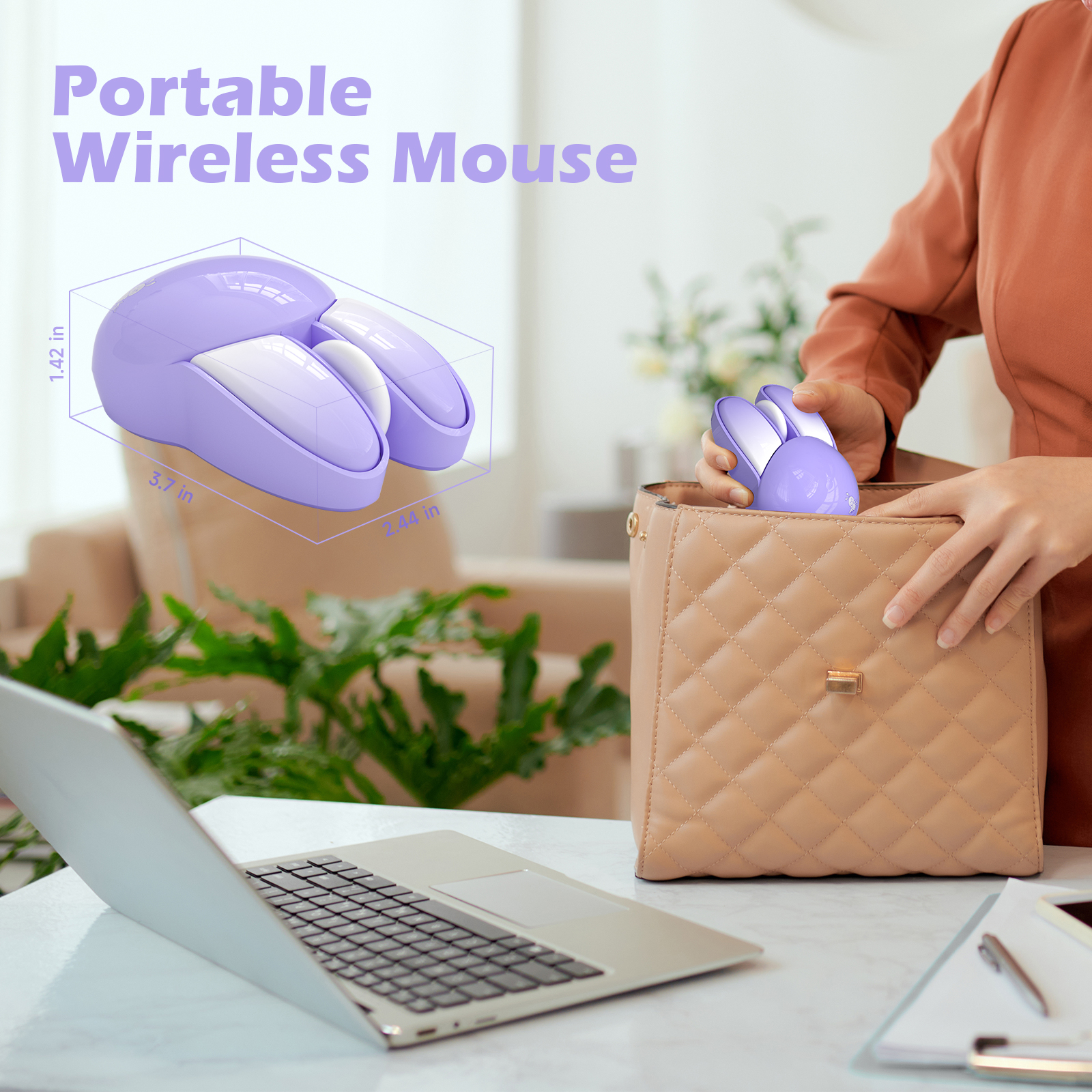 Cute Bunny Wireless Silent Mouse Purple - Image 5