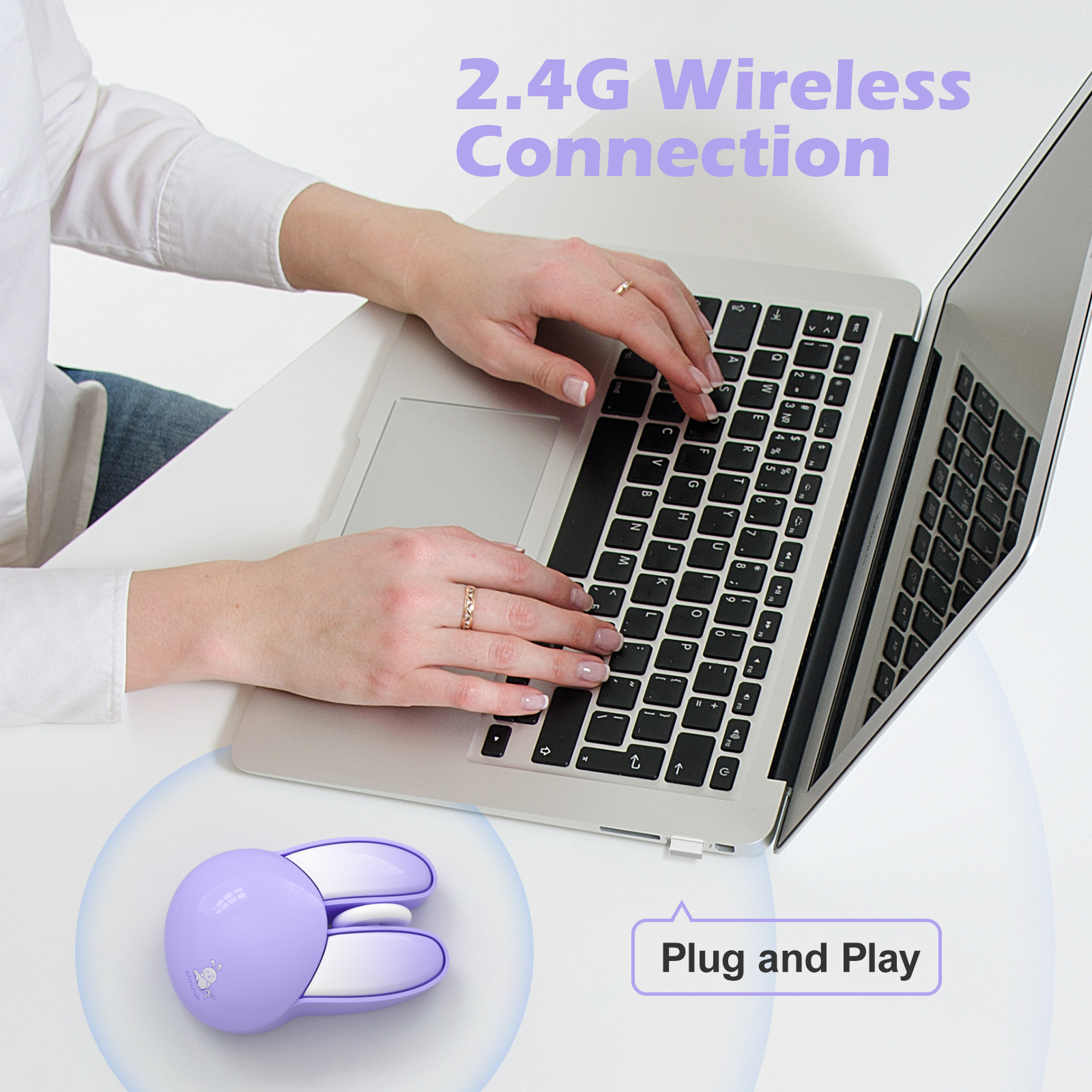 Cute Bunny Wireless Silent Mouse Purple - Image 6
