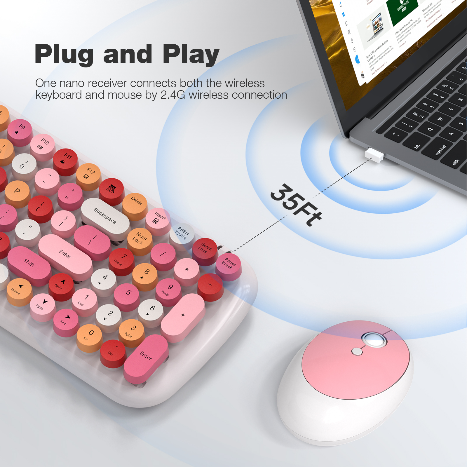 White Colorful Wireless Keyboard and Mouse Combo - Image 2
