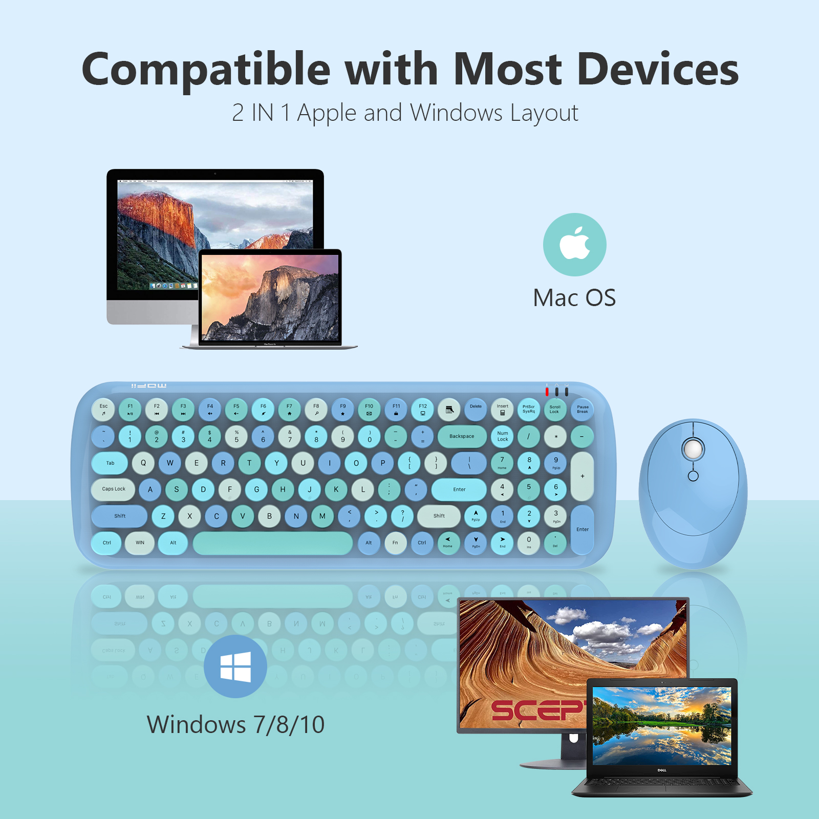 Blue Colorful Wireless Keyboard and Mouse Combo - Image 2