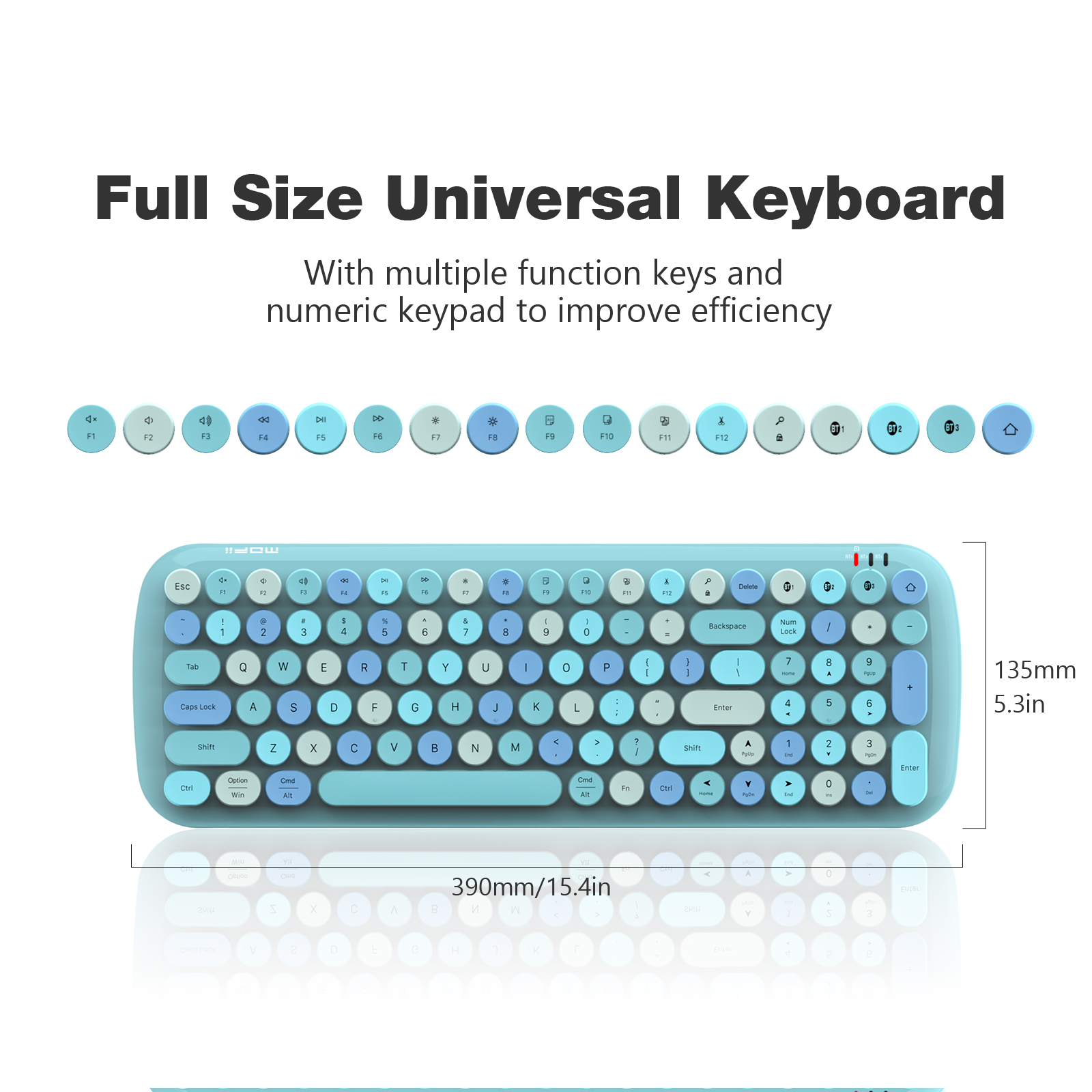 Wireless Bluetooth Typewriter Keyboard Multi-Device Keyboard Blue - Image 5