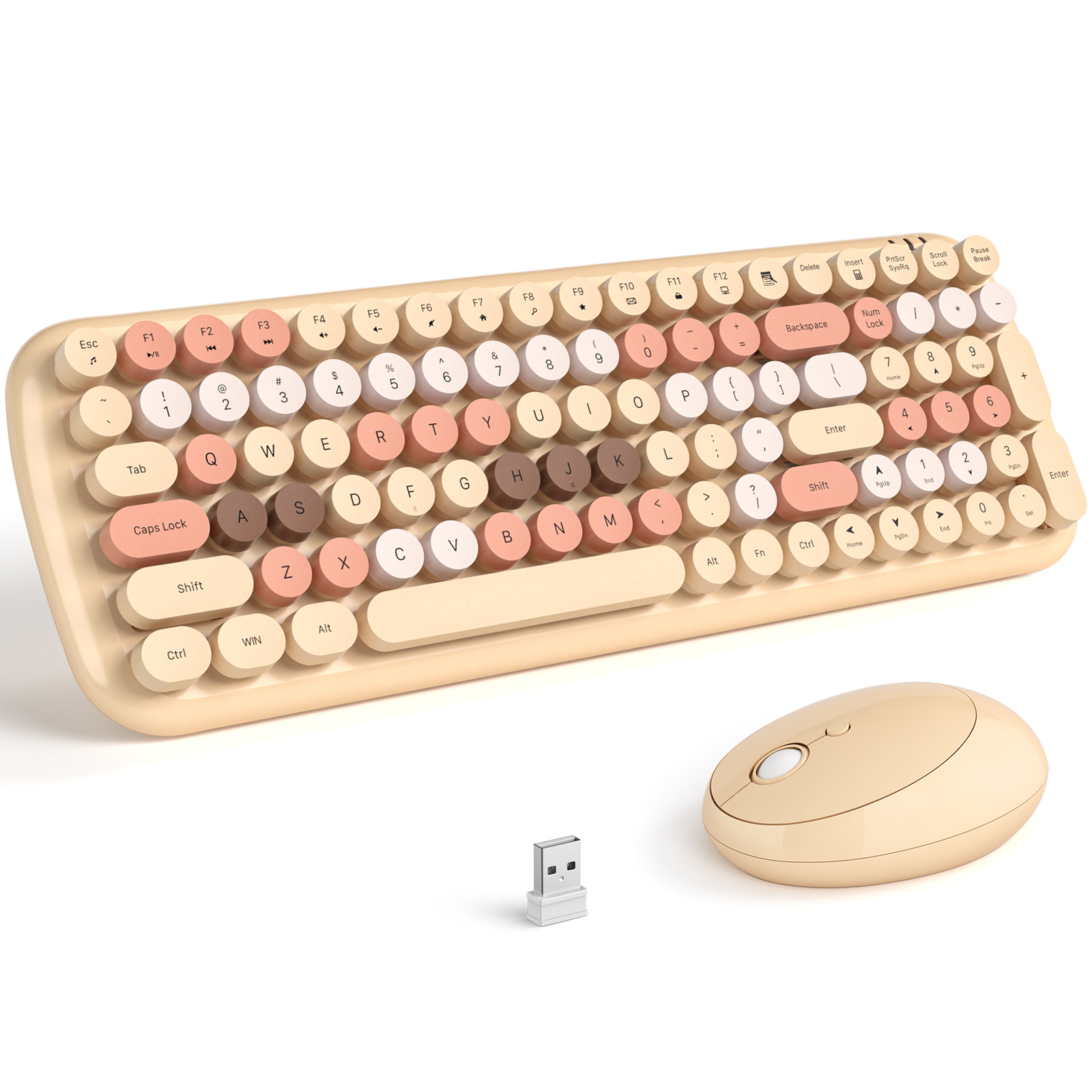 Beige Colorful Wireless Keyboard and Mouse Combo