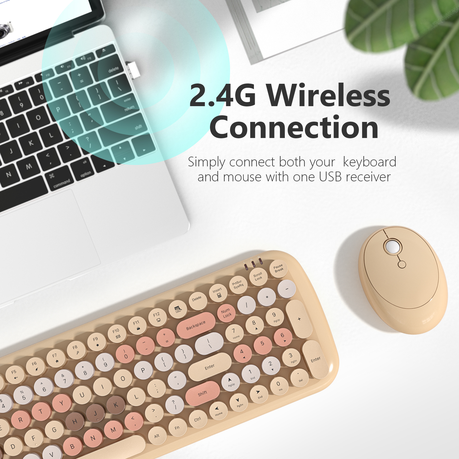 Beige Colorful Wireless Keyboard and Mouse Combo - Image 2