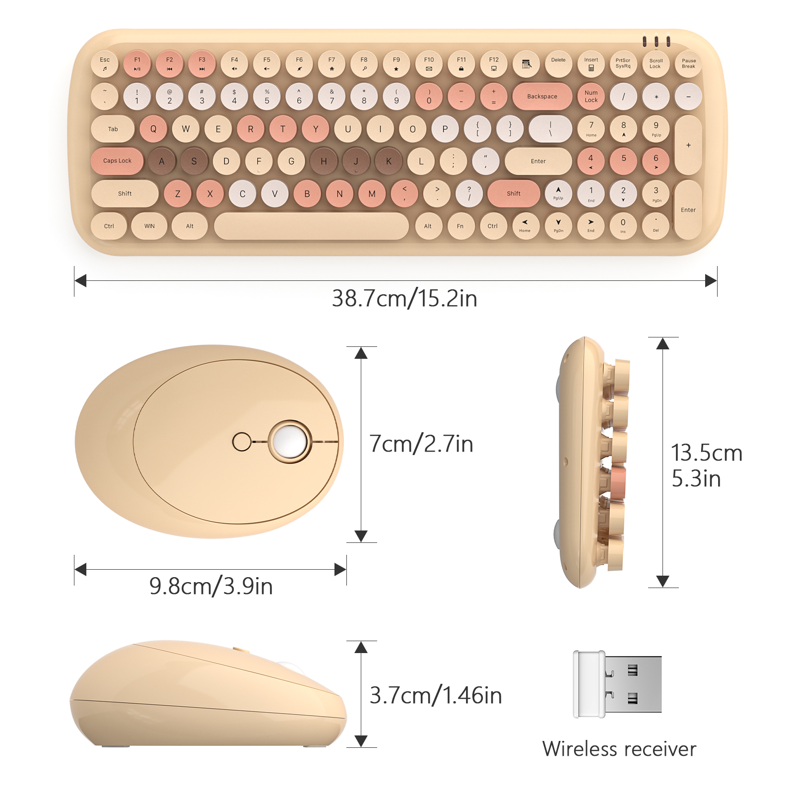 Beige Colorful Wireless Keyboard and Mouse Combo - Image 3