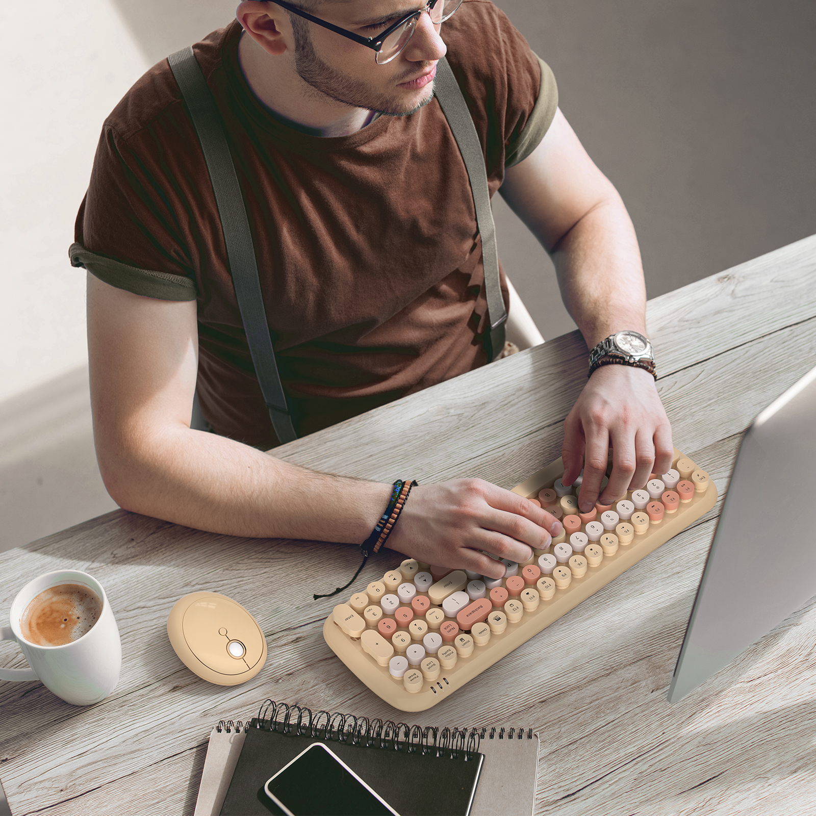 Beige Colorful Wireless Keyboard and Mouse Combo - Image 5