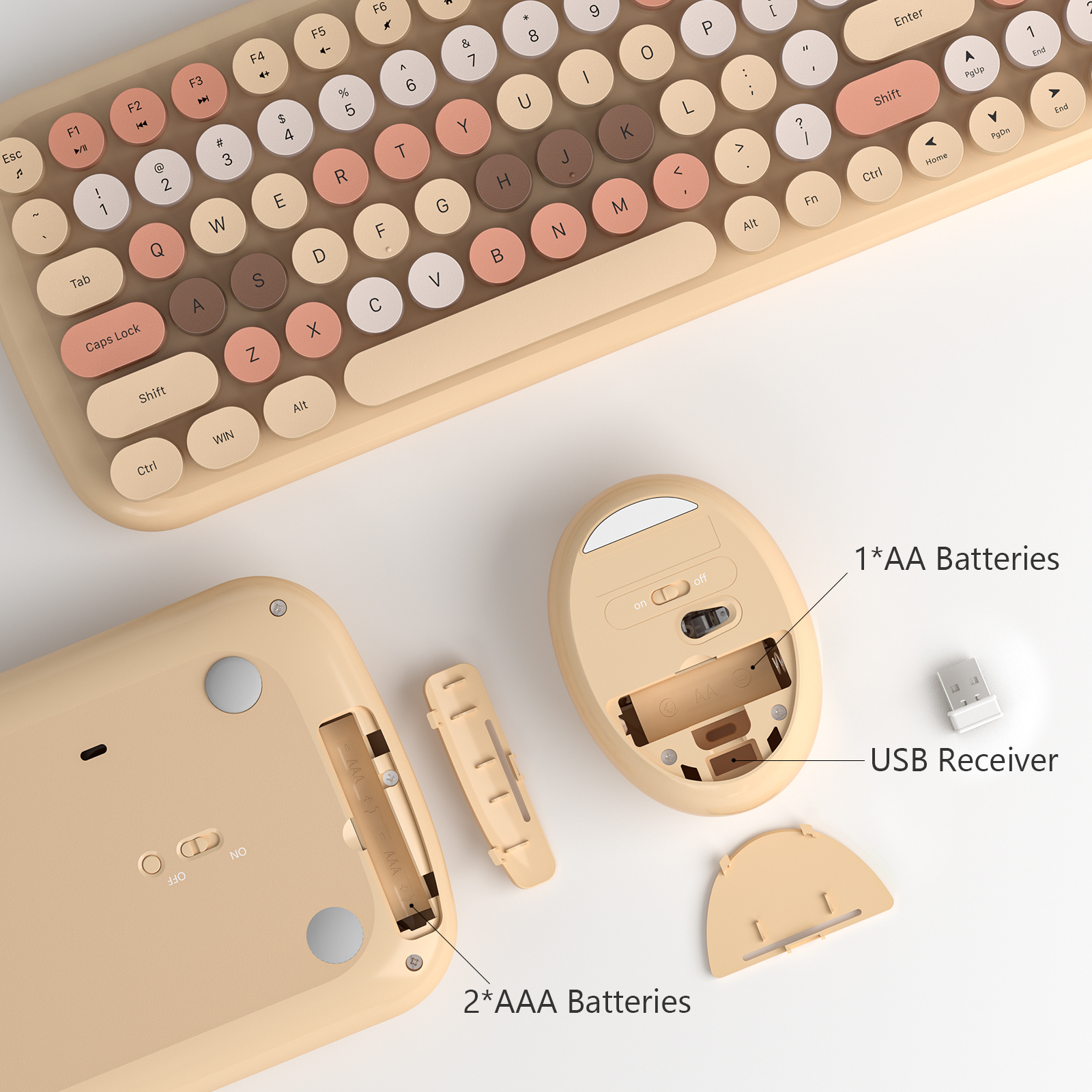 Beige Colorful Wireless Keyboard and Mouse Combo - Image 7