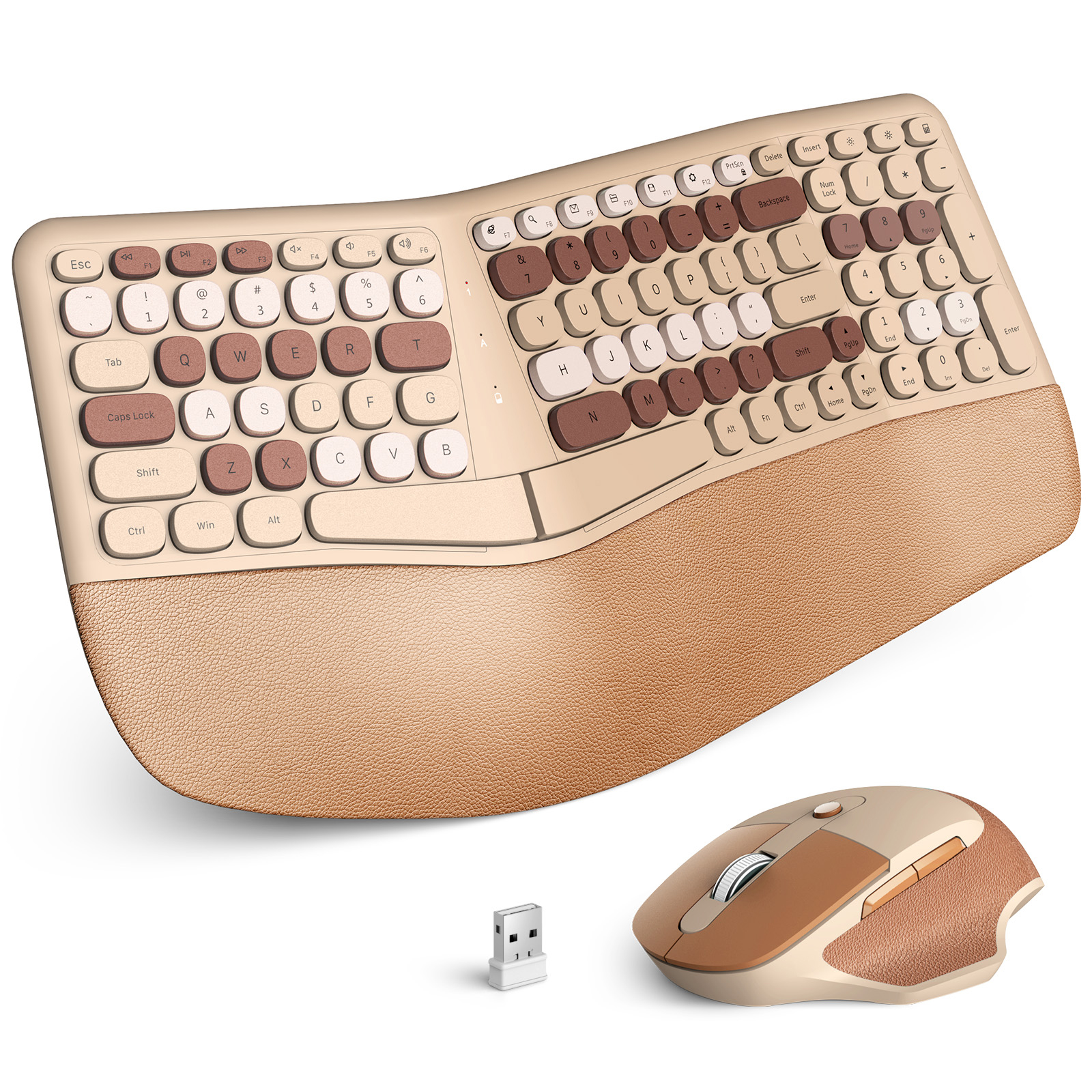 Beige Ergonomic Wireless Keyboard and Mouse Set