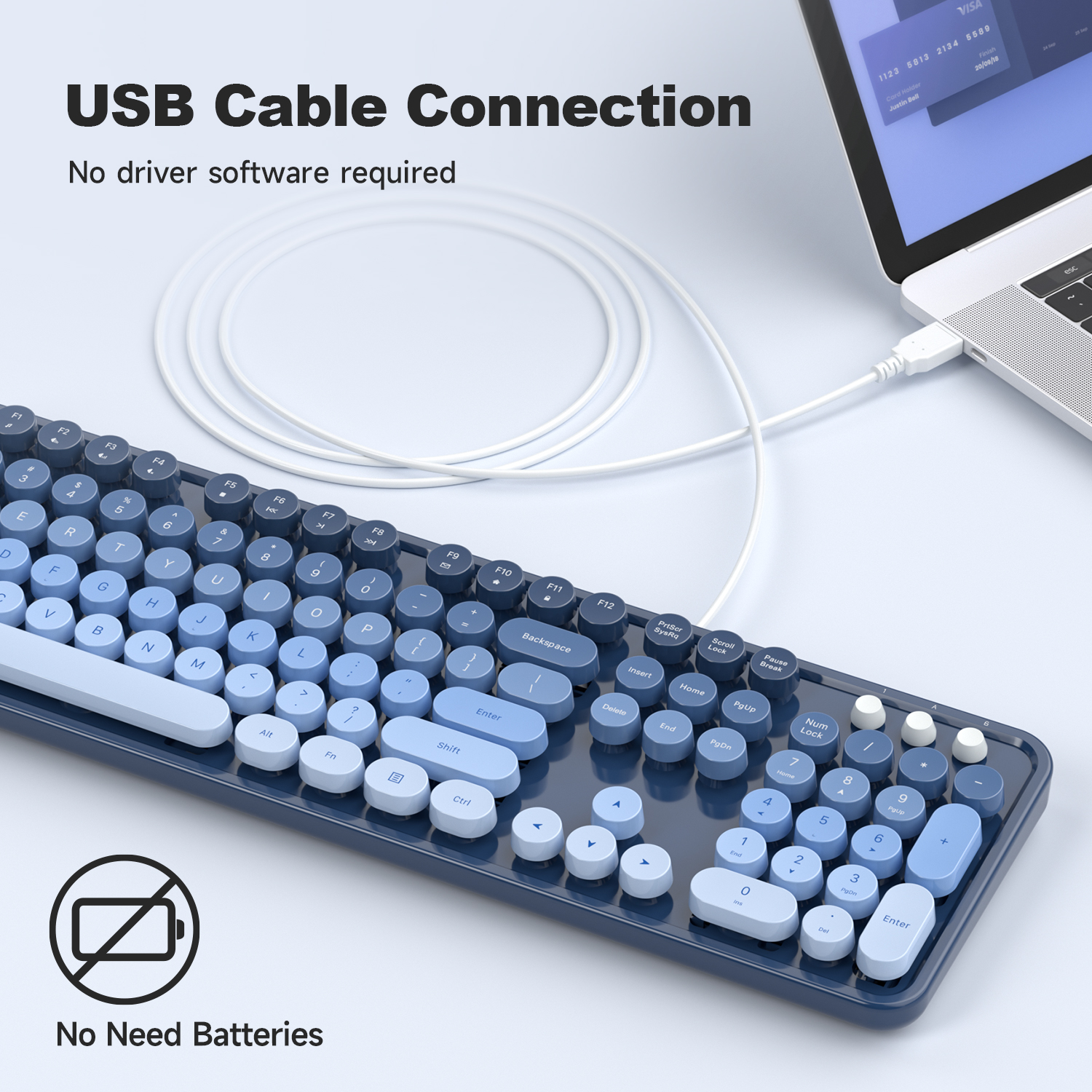 Sea Salt Retro Full-Size Wired Ergonomic Keyboard - Image 2