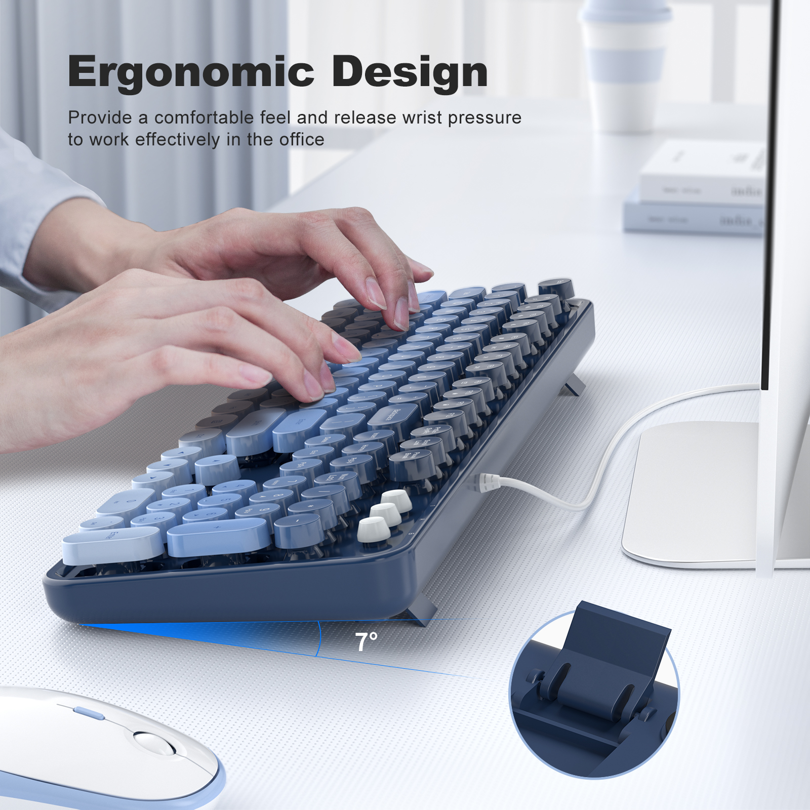 Sea Salt Retro Full-Size Wired Ergonomic Keyboard - Image 3