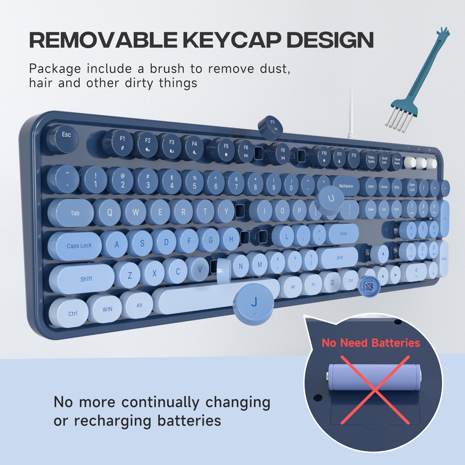 Sea Salt Retro Full-Size Wired Ergonomic Keyboard - Image 4