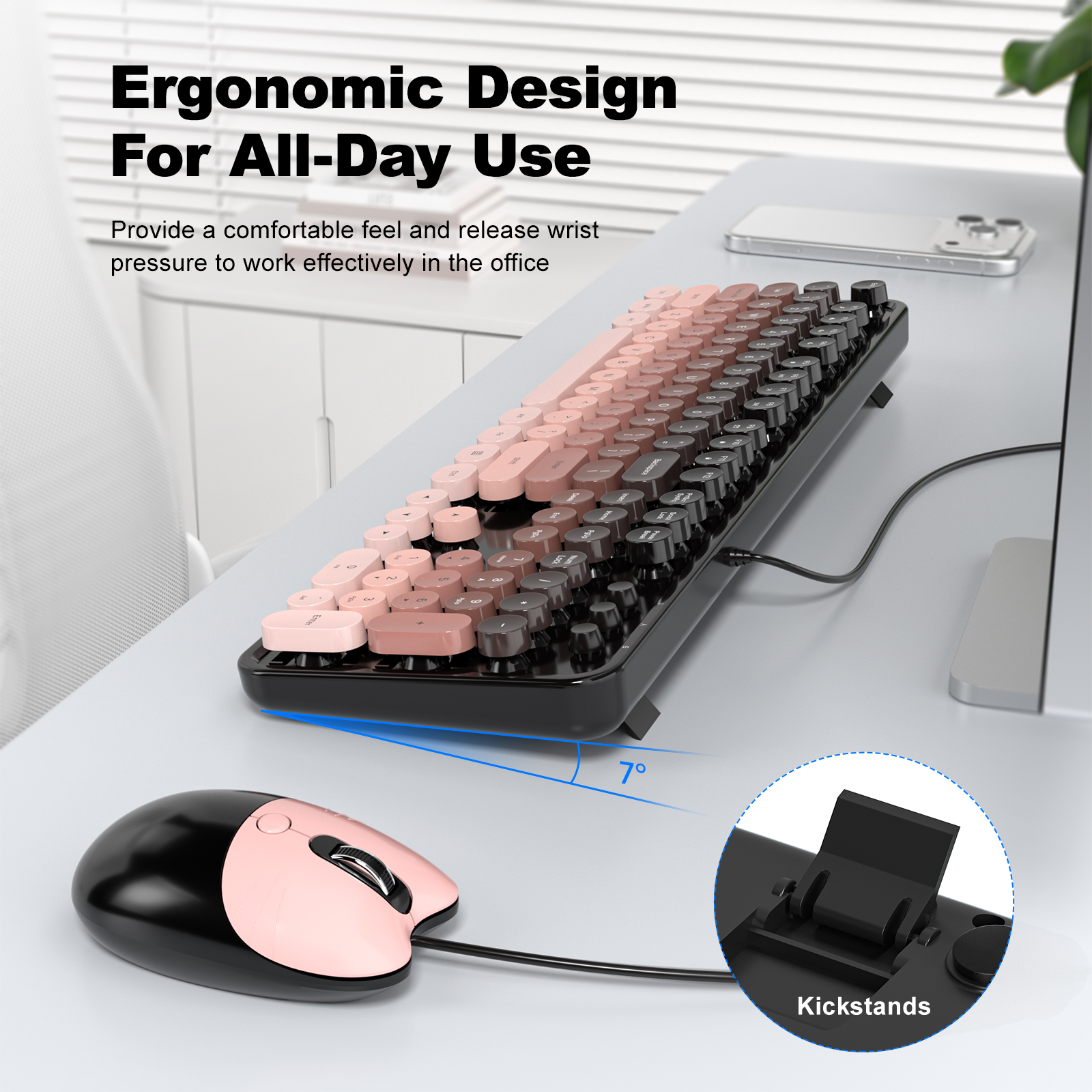 Ergonomic Wireless Keyboard and Mouse Set for Office Work - Image 3