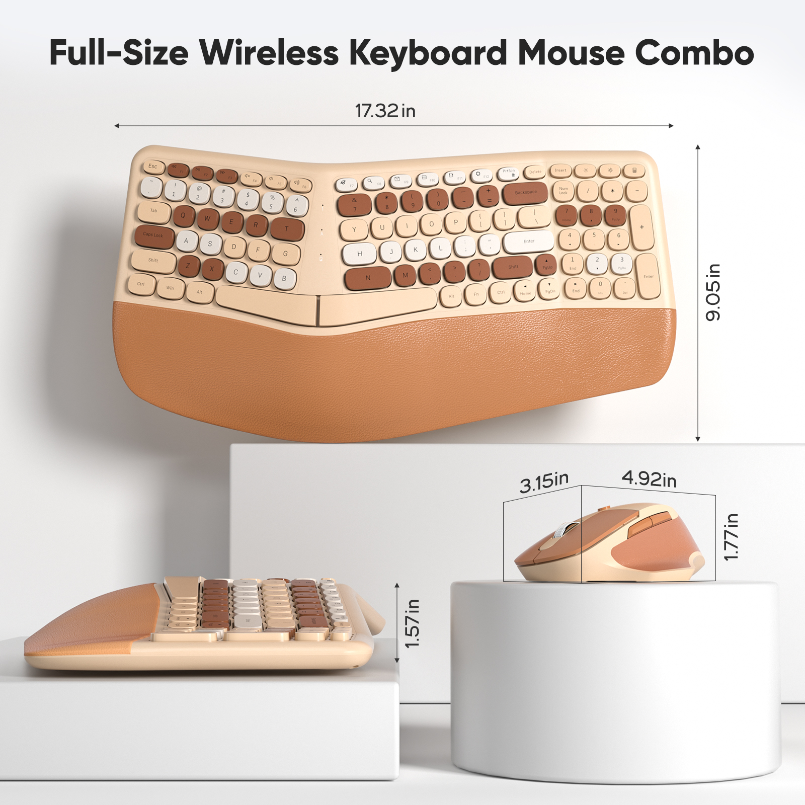 Beige Ergonomic Wireless Keyboard and Mouse Set - Image 3