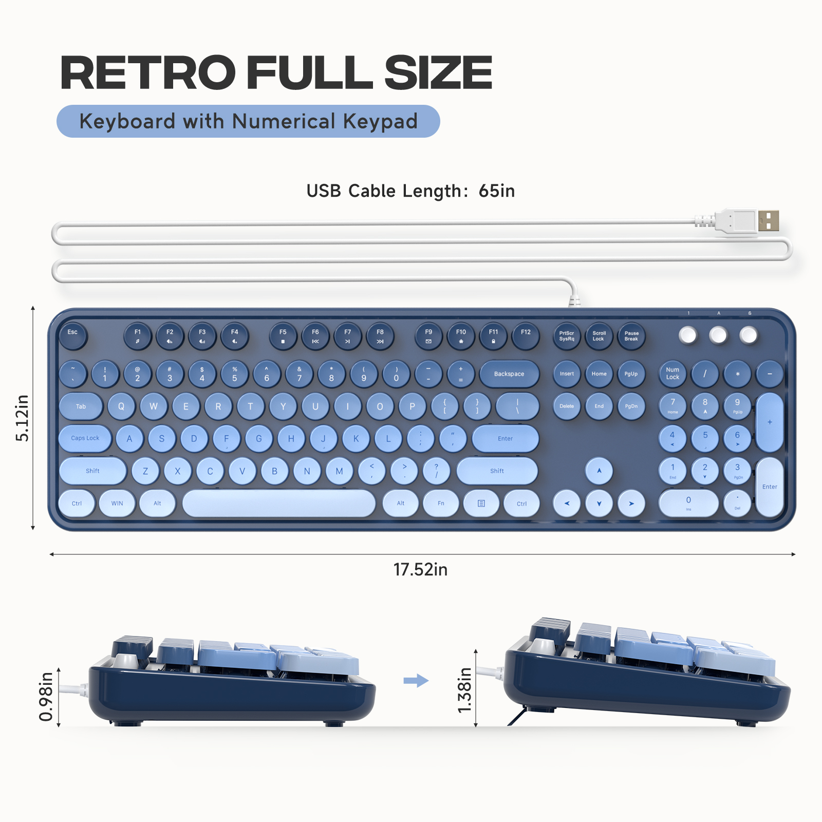 Sea Salt Retro Full-Size Wired Ergonomic Keyboard - Image 5