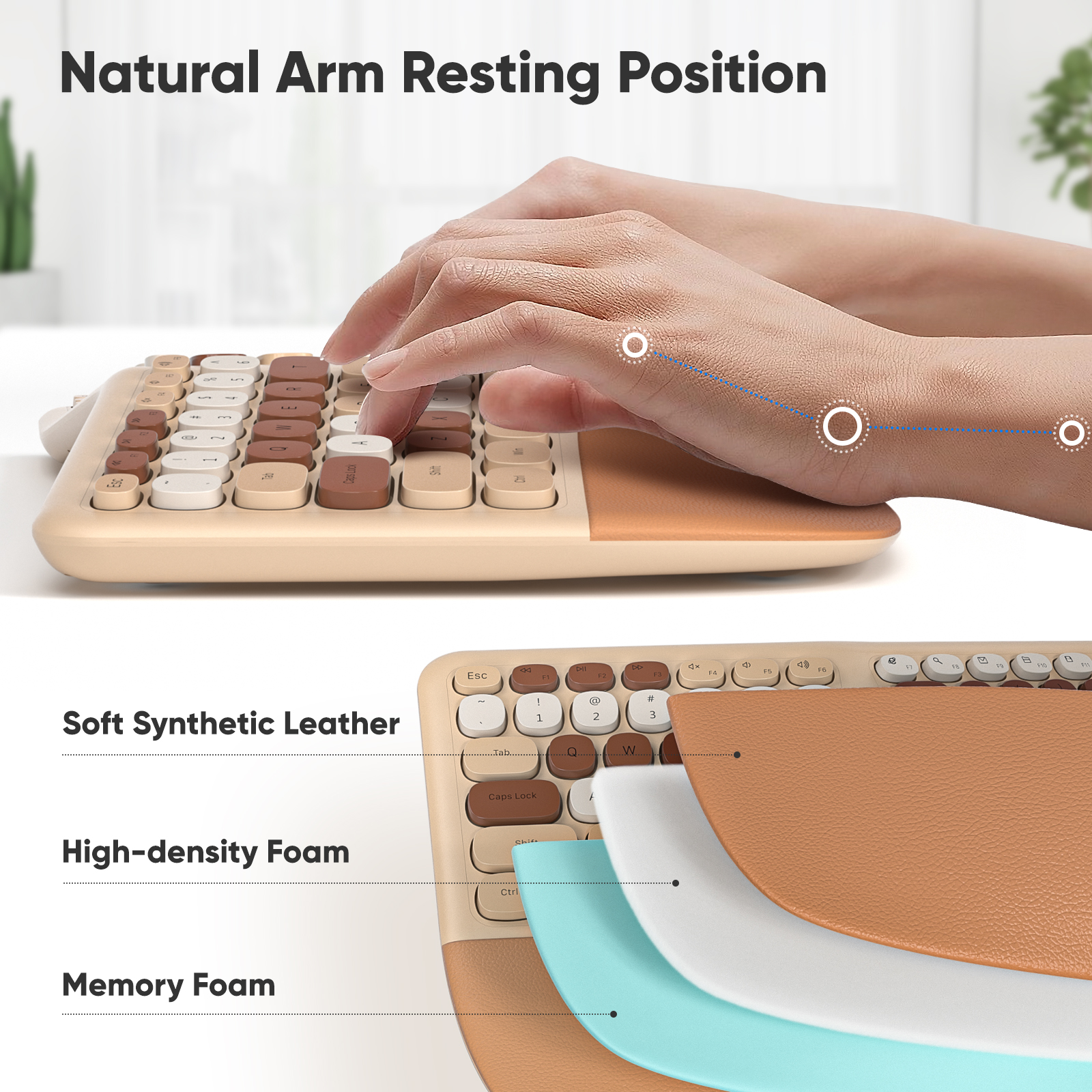 Beige Ergonomic Wireless Keyboard and Mouse Set - Image 4