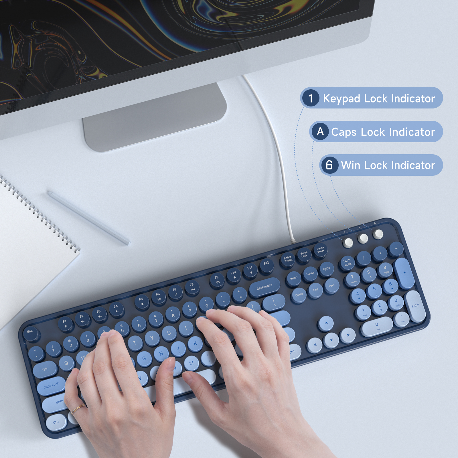 Sea Salt Retro Full-Size Wired Ergonomic Keyboard - Image 7