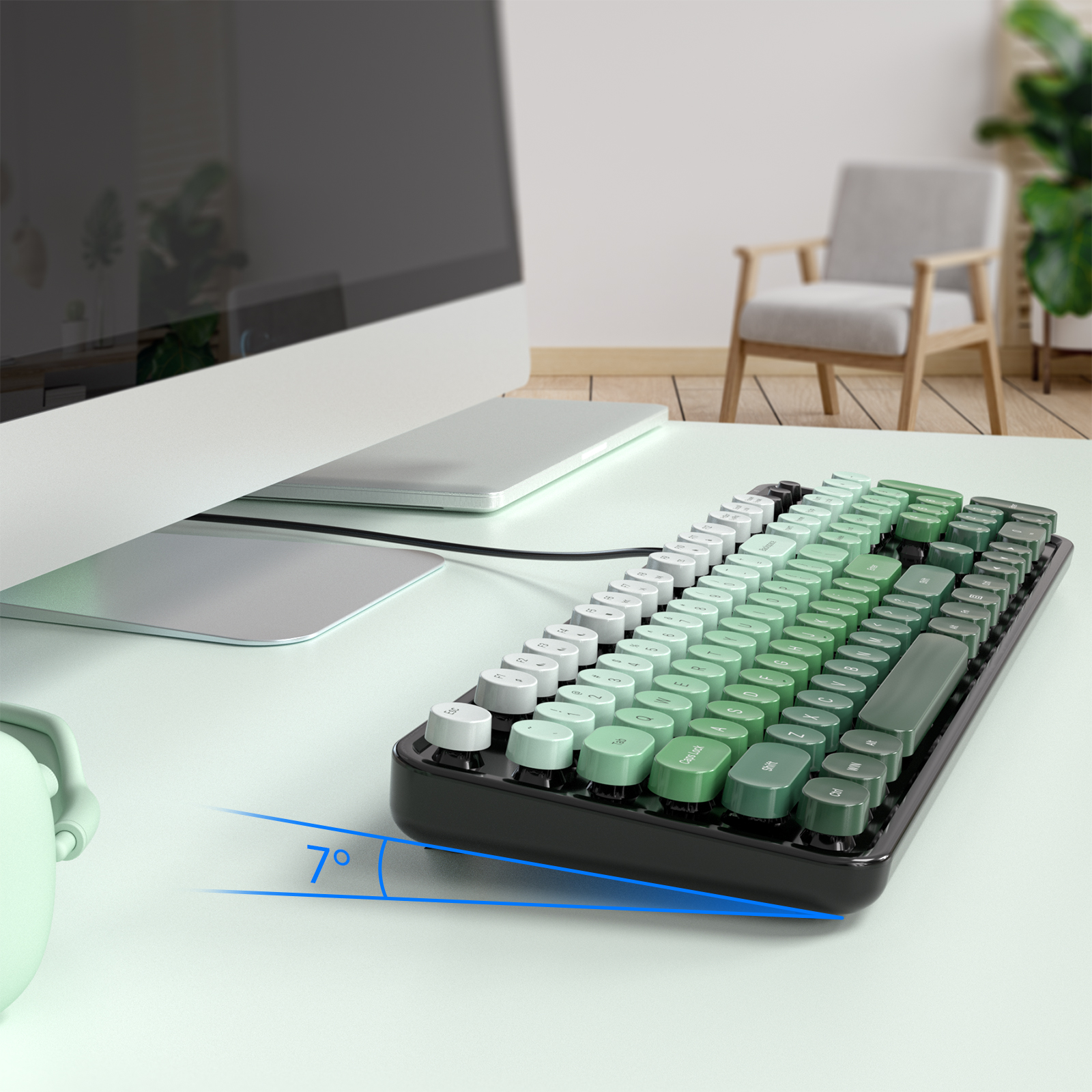 Retro Full-Size Wired Ergonomic Keyboard Black & Green - Image 8
