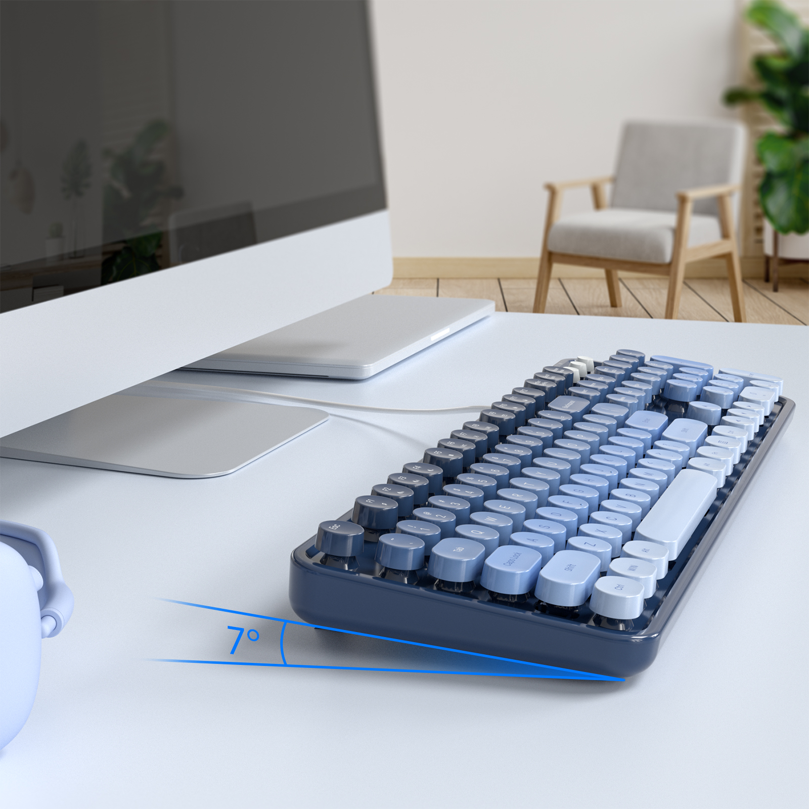 Sea Salt Retro Full-Size Wired Ergonomic Keyboard - Image 8