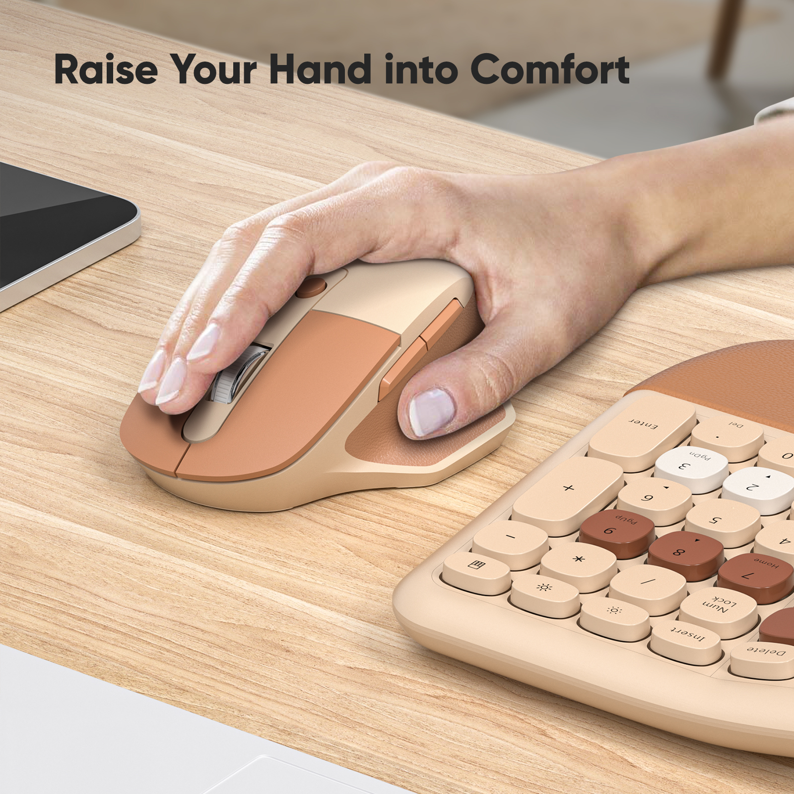Beige Ergonomic Wireless Keyboard and Mouse Set - Image 7