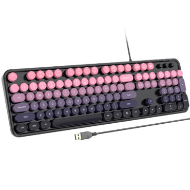 Retro Full-Size Wired Keyboard Ergonomic Plum Pink