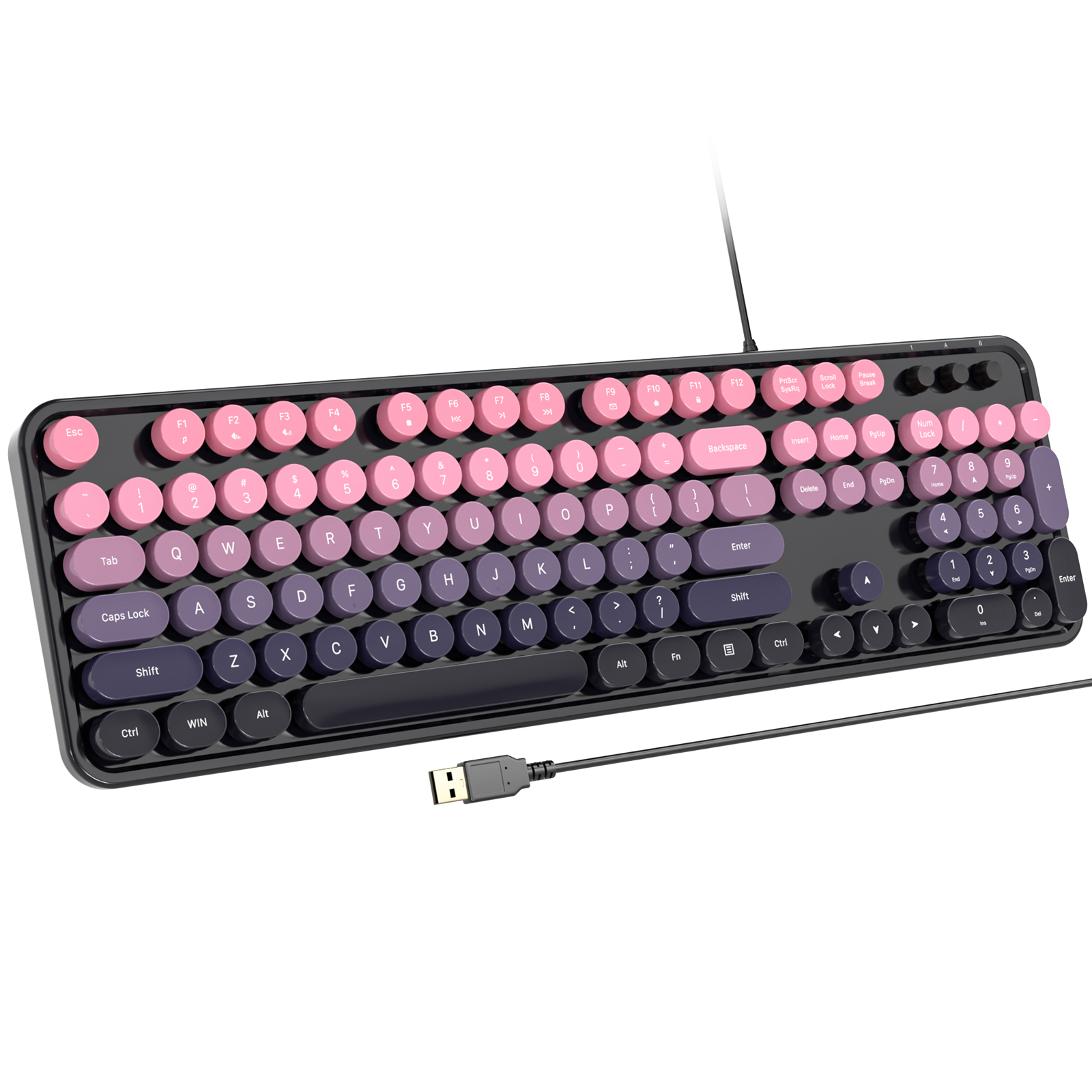 Retro Full-Size Wired Keyboard Ergonomic Plum Pink