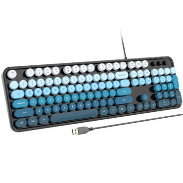 Retro Full-Size Wired Keyboard Ergonomic Black Blue