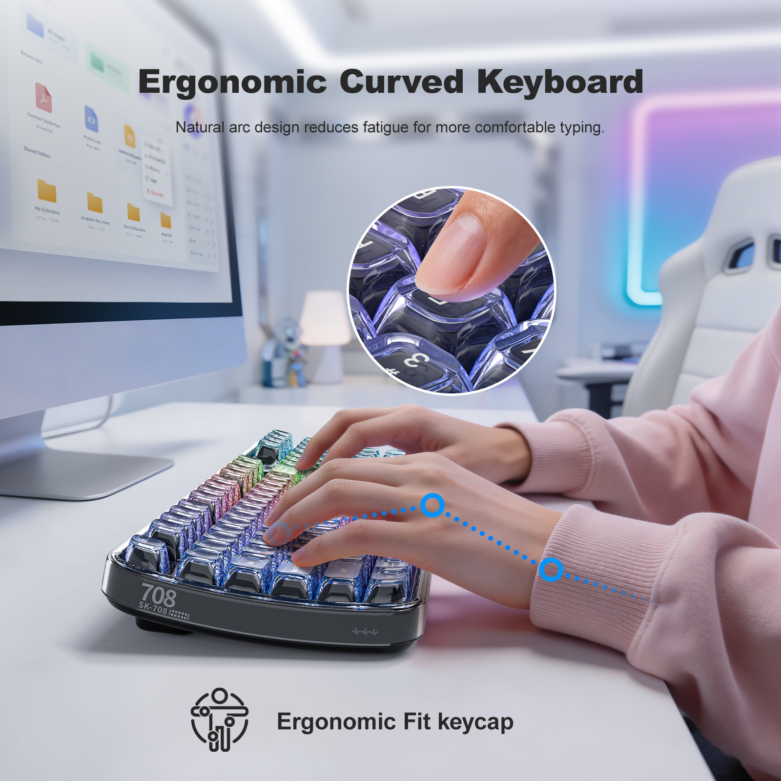 SK-708 Crystal Arc Wireless Keyboard | Premium RGB Design - Image 3
