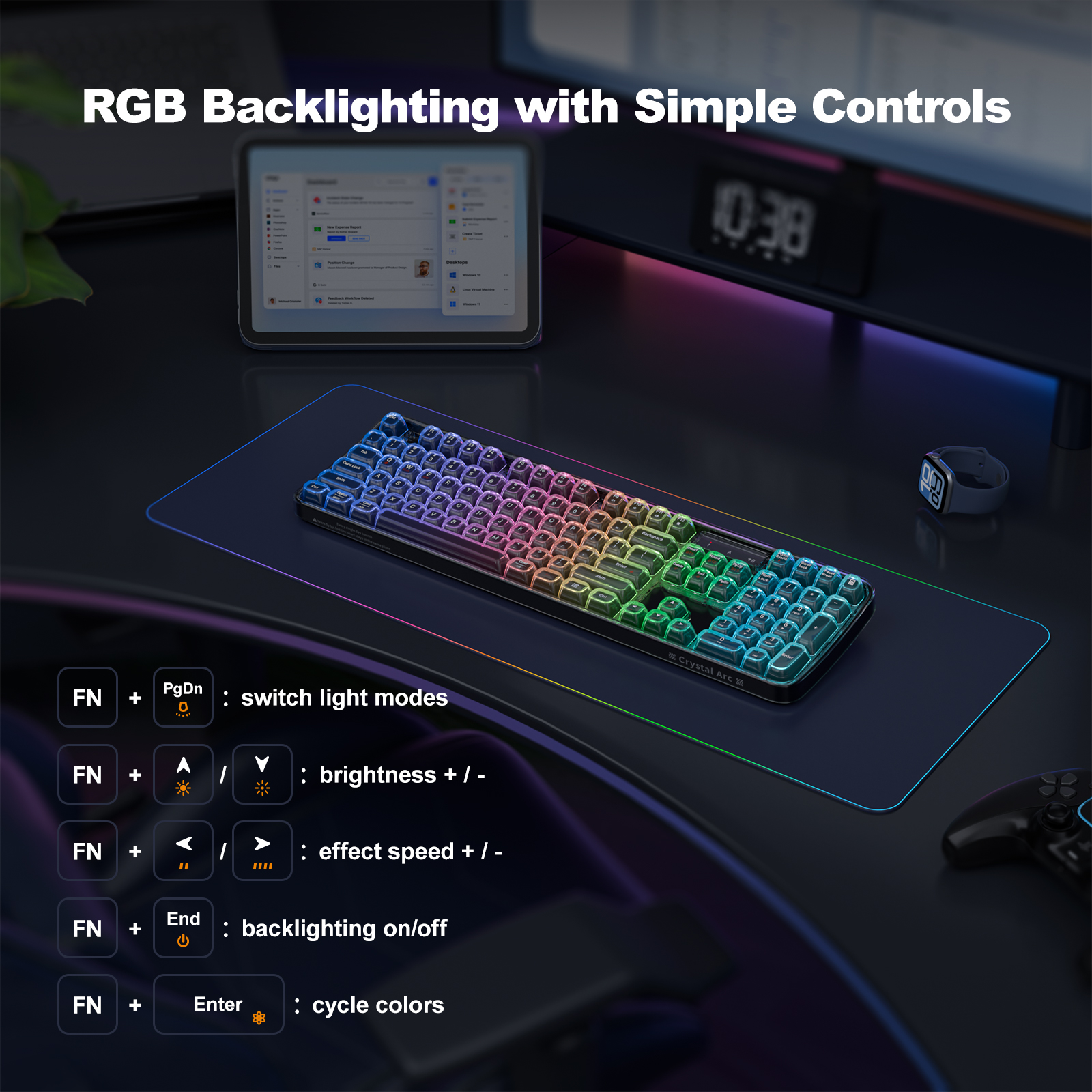 SK-708 Crystal Arc Wireless Keyboard | Premium RGB Design - Image 4