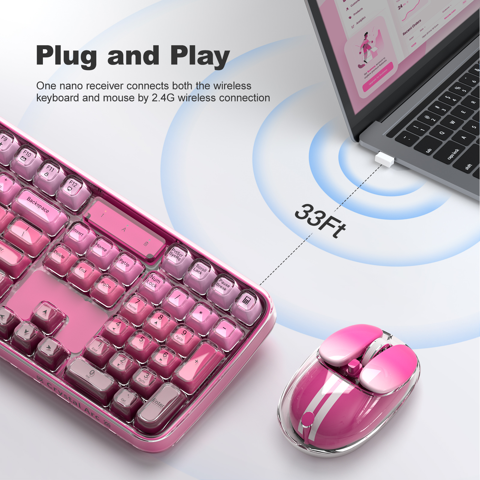 Pink Crystal Wireless Keyboard & Mouse Set | Cute Desk Decor - Image 6