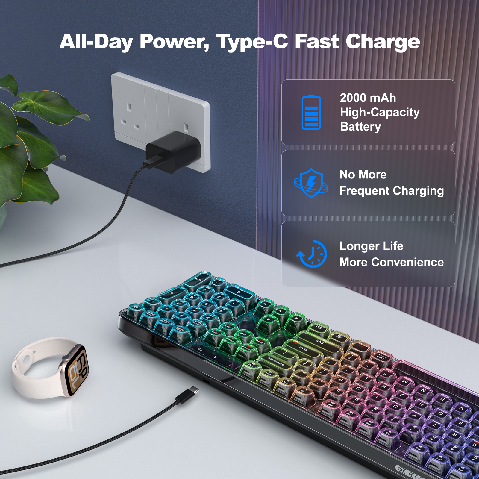 SK-708 Crystal Arc Wireless Keyboard | Premium RGB Design - Image 6