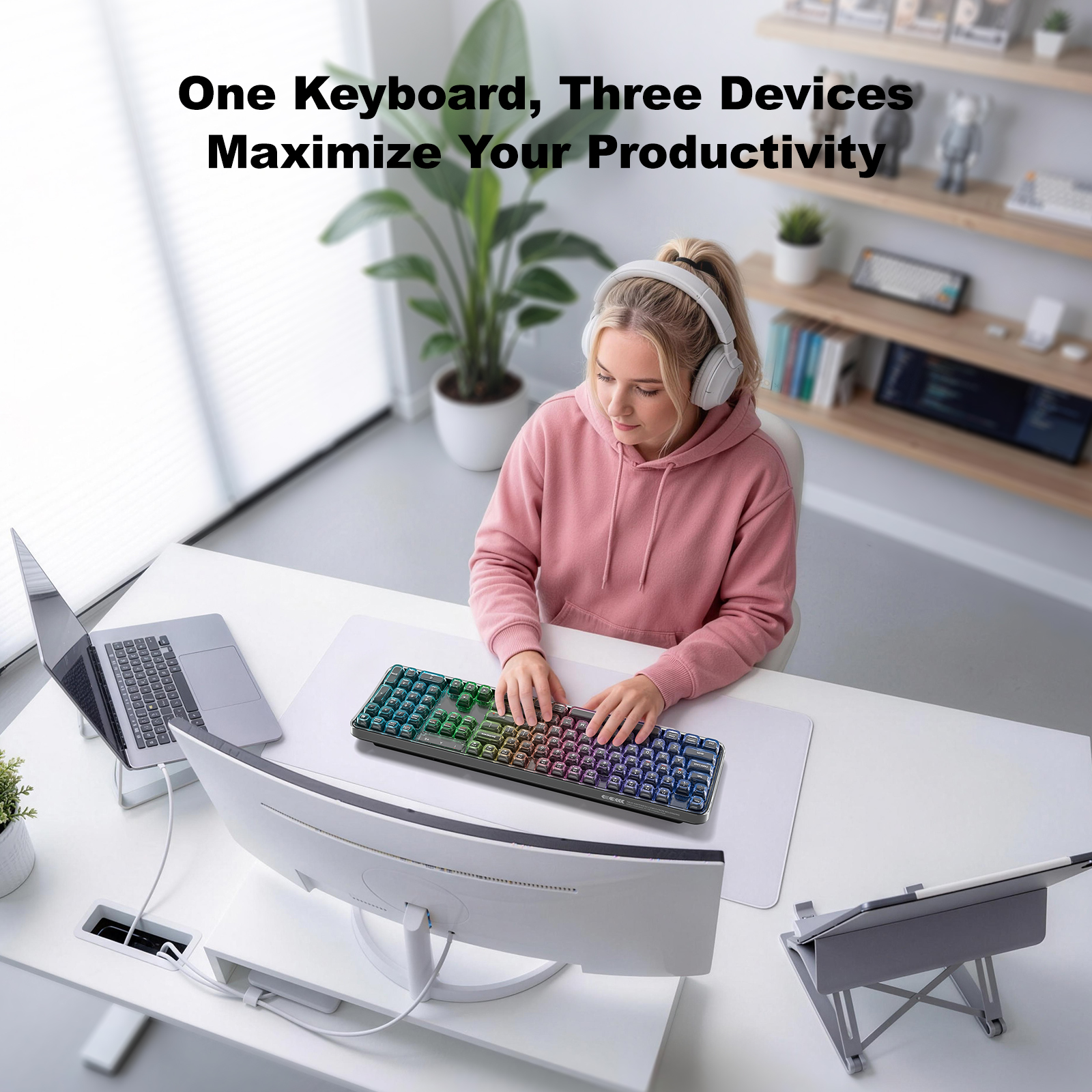 SK-708 Crystal Arc Wireless Keyboard | Premium RGB Design - Image 7